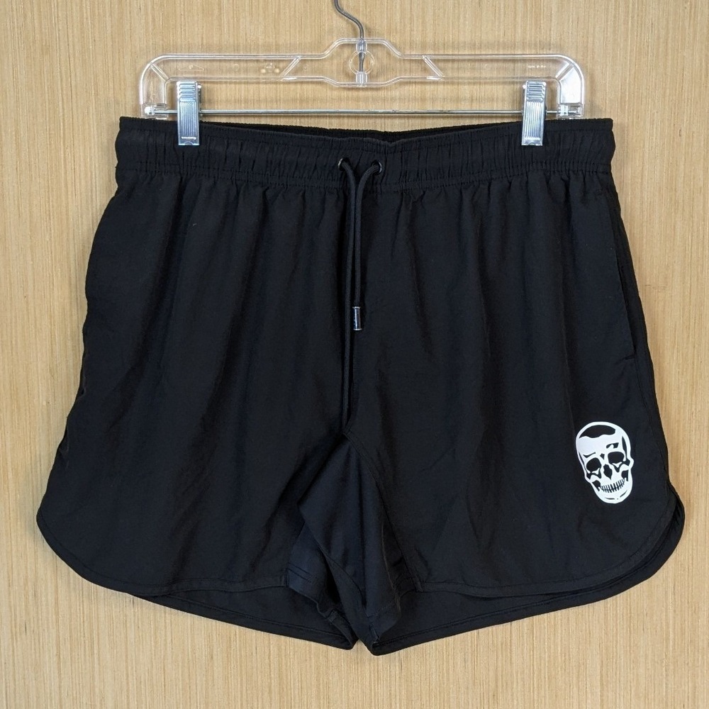 Gymreapers Mens XL Black Skull Logo Athletic Training Shorts Drawstring Gym